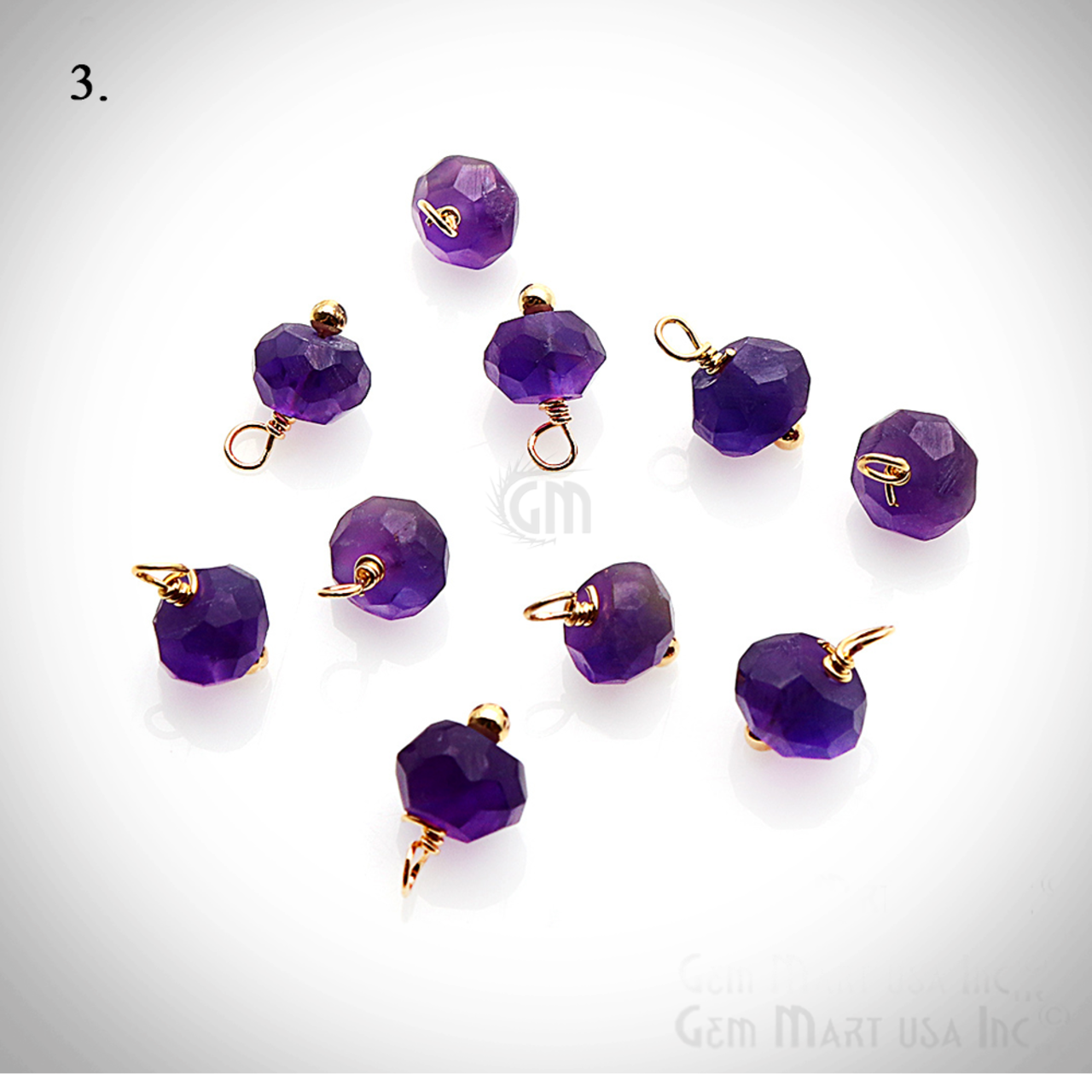 Raw Gemstone Charms, Round 6x4mm Natural Connector, Gold Plated Wire Wrapped, DIY Jewelry, 10pc Lot, GemMartUSA (50150)